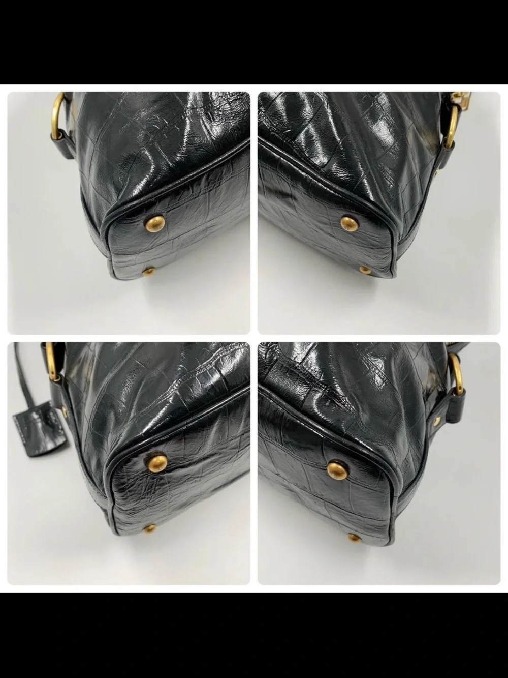Saint Laurent Black Croc-Embossed Leather Tote with Gold Hardware